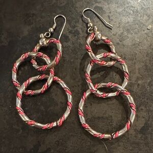 Elegant Silver and Pink Twisted Hoop Earrings